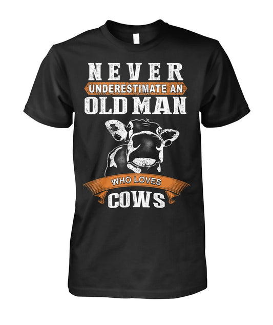 never underestimate an old man who  - Men's and Women's t-shirt , Vneck, Hoodies - myfunfarm - clothing acceessories shoes for cow lovers, pig, horse, cat, sheep, dog, chicken, goat farmer