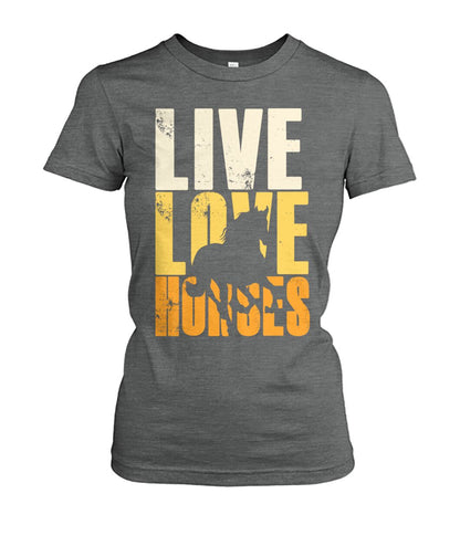 Live love horse - Men's and Women's t-shirt , Vneck, Hoodies - myfunfarm - clothing acceessories shoes for cow lovers, pig, horse, cat, sheep, dog, chicken, goat farmer