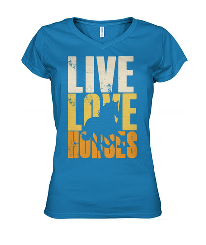 Live love horse - Men's and Women's t-shirt , Vneck, Hoodies - myfunfarm - clothing acceessories shoes for cow lovers, pig, horse, cat, sheep, dog, chicken, goat farmer