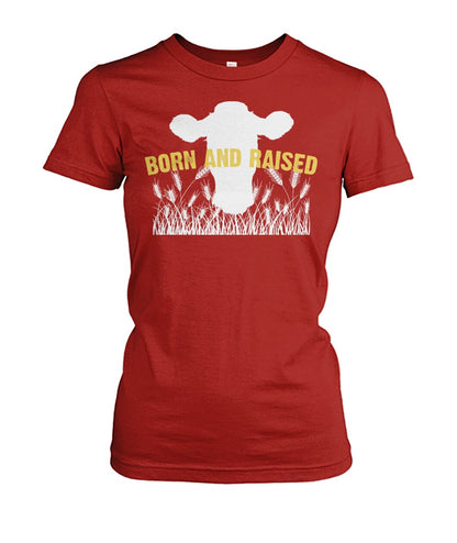 BORN AND RAISE - Men's and Women's t-shirt , Vneck, Hoodies - myfunfarm - clothing acceessories shoes for cow lovers, pig, horse, cat, sheep, dog, chicken, goat farmer