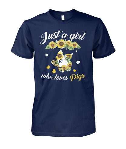 just a girl who loves pigs - Men's and Women's t-shirt , Vneck, Hoodies - myfunfarm - clothing acceessories shoes for cow lovers, pig, horse, cat, sheep, dog, chicken, goat farmer