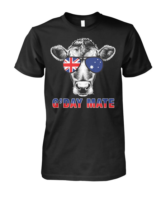 G'day Mate - Men's and Women's t-shirt , Vneck, Hoodies - myfunfarm - clothing acceessories shoes for cow lovers, pig, horse, cat, sheep, dog, chicken, goat farmer