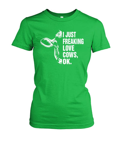 i just freaking love cows, ok - Men's and Women's t-shirt , Vneck, Hoodies - myfunfarm - clothing acceessories shoes for cow lovers, pig, horse, cat, sheep, dog, chicken, goat farmer