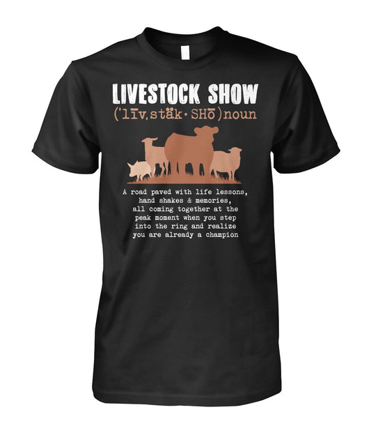 Livestock show - Men's and Women's t-shirt , Vneck, Hoodies - myfunfarm - clothing acceessories shoes for cow lovers, pig, horse, cat, sheep, dog, chicken, goat farmer