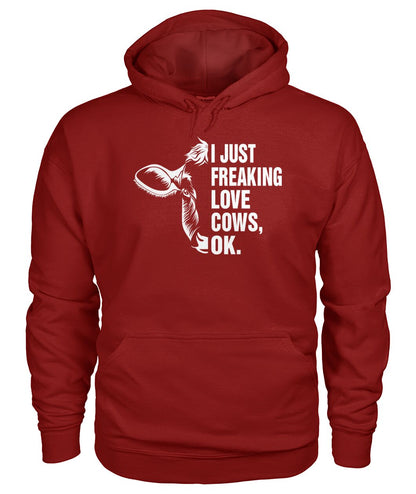 i just freaking love cows, ok - Men's and Women's t-shirt , Vneck, Hoodies - myfunfarm - clothing acceessories shoes for cow lovers, pig, horse, cat, sheep, dog, chicken, goat farmer