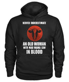 Never underestimate an old woman  - Men's and Women's t-shirt , Vneck, Hoodies - myfunfarm - clothing acceessories shoes for cow lovers, pig, horse, cat, sheep, dog, chicken, goat farmer