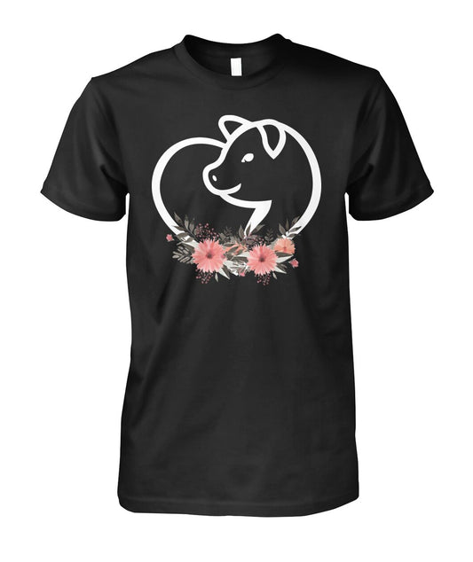 Heart flowers Pig - Men's and Women's t-shirt , Vneck, Hoodies - myfunfarm - clothing acceessories shoes for cow lovers, pig, horse, cat, sheep, dog, chicken, goat farmer