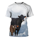Angus Cattle and Flowers pattern cute - Unisex  T-shirt - myfunfarm - clothing acceessories shoes for cow lovers, pig, horse, cat, sheep, dog, chicken, goat farmer