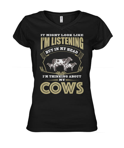 i might look like i'm listening  - Men's and Women's t-shirt , Vneck, Hoodies - myfunfarm - clothing acceessories shoes for cow lovers, pig, horse, cat, sheep, dog, chicken, goat farmer