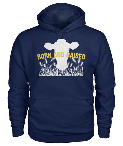 BORN AND RAISE - Men's and Women's t-shirt , Vneck, Hoodies - myfunfarm - clothing acceessories shoes for cow lovers, pig, horse, cat, sheep, dog, chicken, goat farmer
