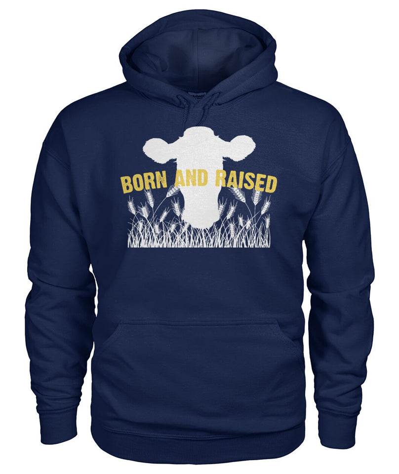 BORN AND RAISE - Men's and Women's t-shirt , Vneck, Hoodies - myfunfarm - clothing acceessories shoes for cow lovers, pig, horse, cat, sheep, dog, chicken, goat farmer
