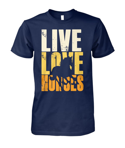 Live love horse - Men's and Women's t-shirt , Vneck, Hoodies - myfunfarm - clothing acceessories shoes for cow lovers, pig, horse, cat, sheep, dog, chicken, goat farmer