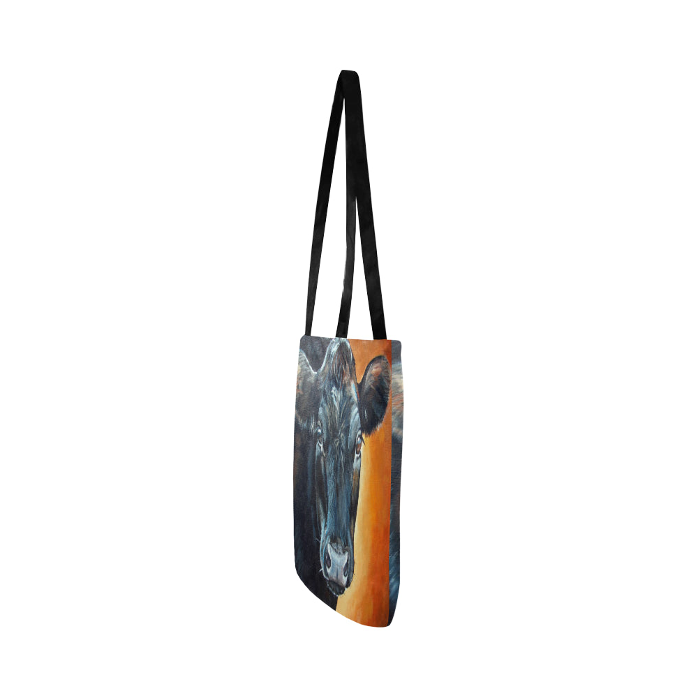 Angus cattle painting print sk00002 Tote bag Reusable Shopping Bag Model 1660 (Two sides) - myfunfarm - clothing acceessories shoes for cow lovers, pig, horse, cat, sheep, dog, chicken, goat farmer