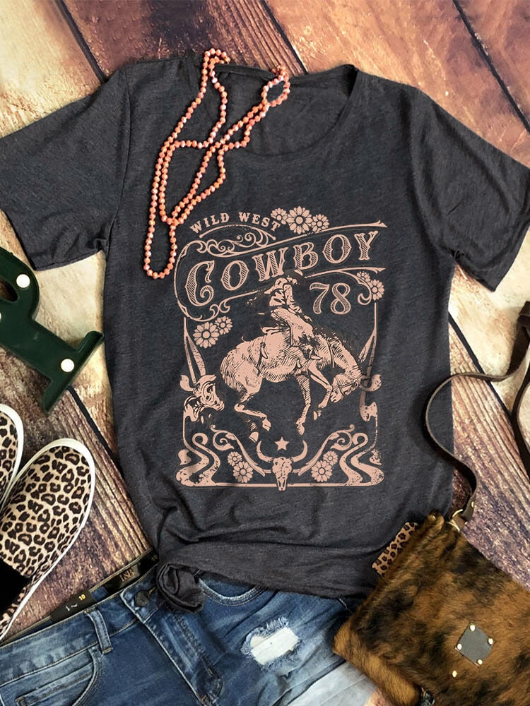 Wild West Cowboy - Women Western T-shirts - myfunfarm