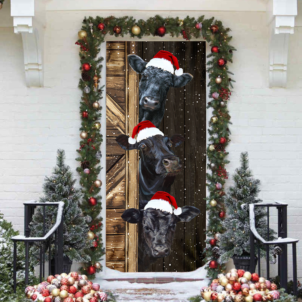 Angus cattle Door Cover - Merry Christmas Cow Lovers - myfunfarm