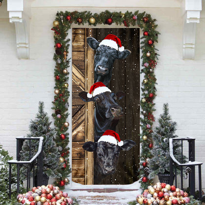 Angus cattle Door Cover - Merry Christmas Cow Lovers - myfunfarm