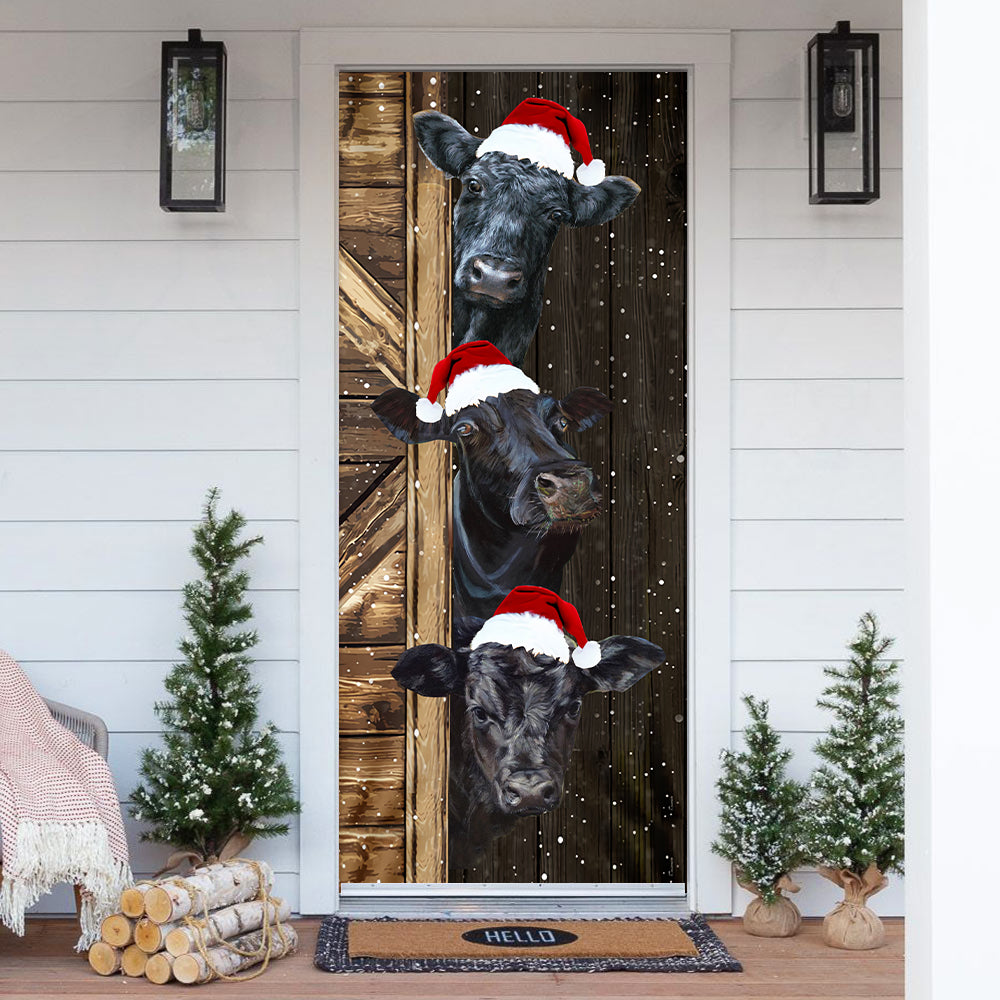 Angus cattle Door Cover - Merry Christmas Cow Lovers - myfunfarm