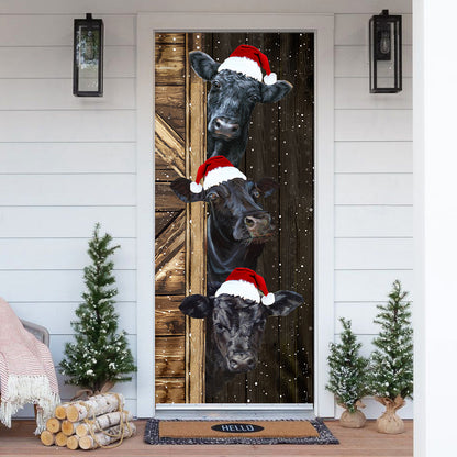 Angus cattle Door Cover - Merry Christmas Cow Lovers - myfunfarm