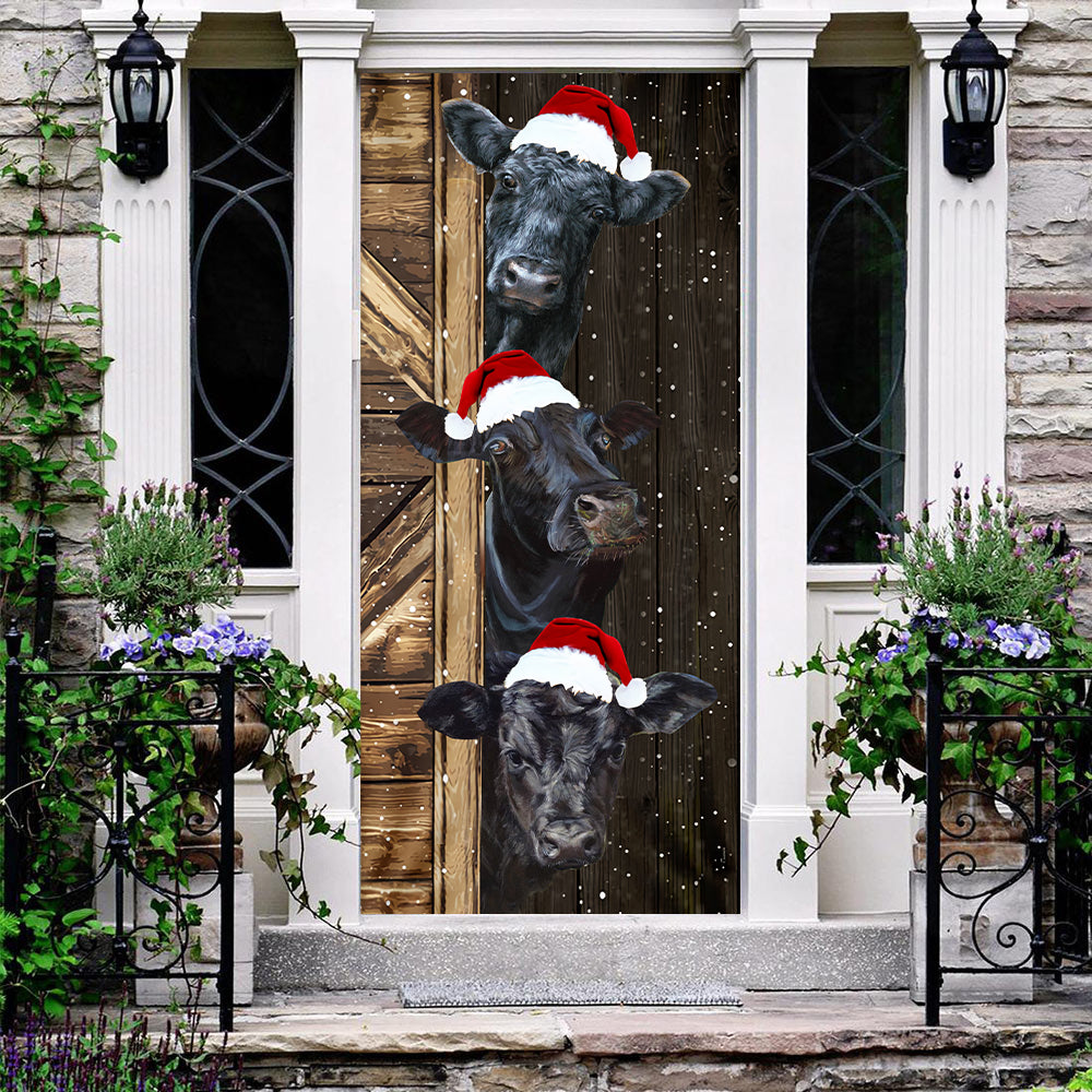 Angus cattle Door Cover - Merry Christmas Cow Lovers - myfunfarm