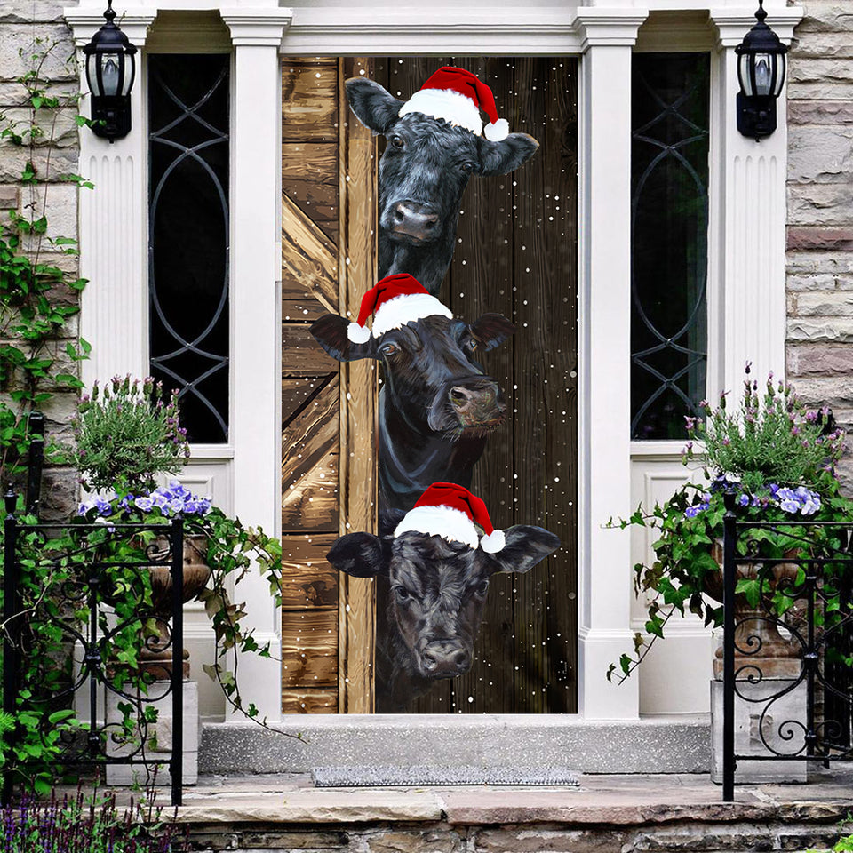 Angus cattle Door Cover - Merry Christmas Cow Lovers