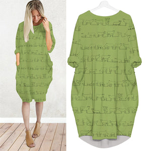 Cow line drawing - Batwing Pocket Dress Long Sleeve