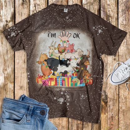 Farm Animals Tree - Bleached T-Shirt - Mery Christmas - myfunfarm