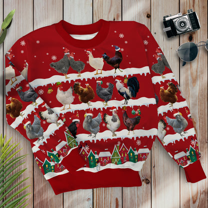 Chickens in Snow - Merry Christmas - Unisex Sweatshirt and Pants - myfunfarm