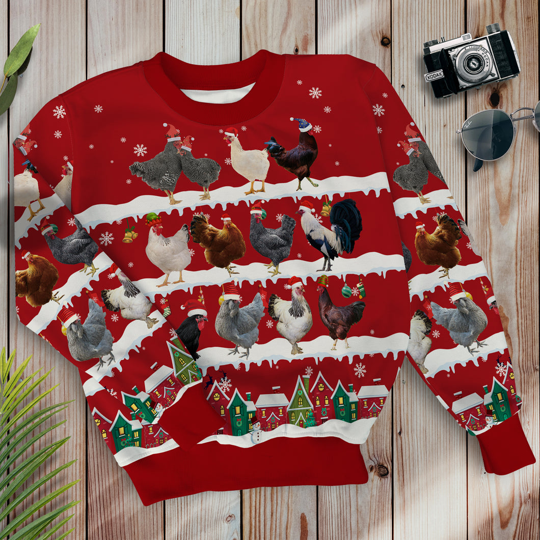 Chickens in Snow - Merry Christmas - Unisex Sweatshirt and Pants