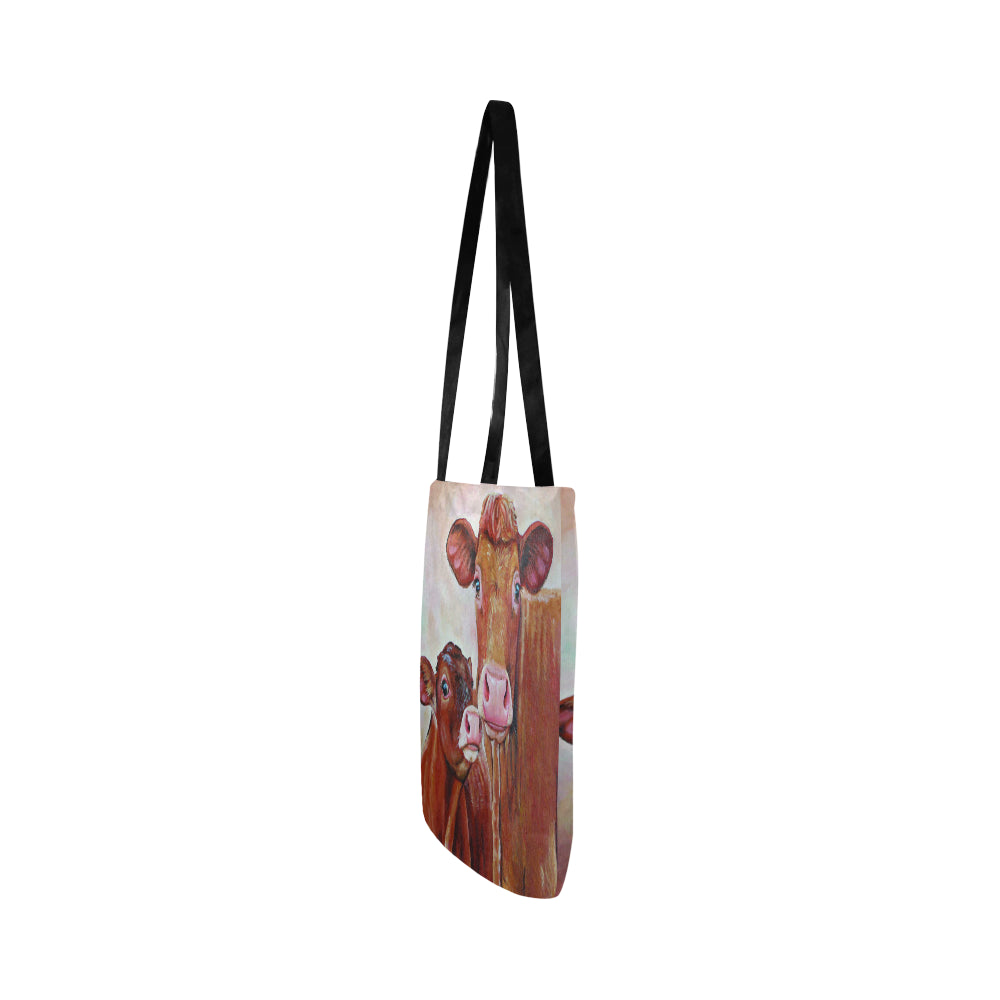 Baby and Mom Cow painting print sk00005 Tote bag Reusable Shopping Bag Model 1660 (Two sides) - myfunfarm - clothing acceessories shoes for cow lovers, pig, horse, cat, sheep, dog, chicken, goat farmer