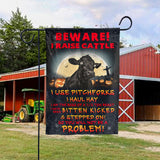 Beware i raise cattle - Halloween Flag for Farmers