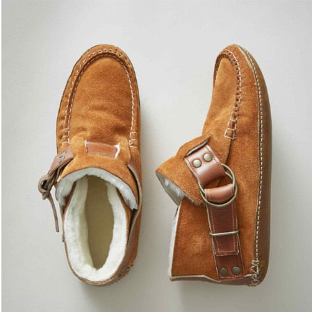 Cartoon Cat Printed Comfort Leather Button Casual Flat Ankle Boots - myfunfarm
