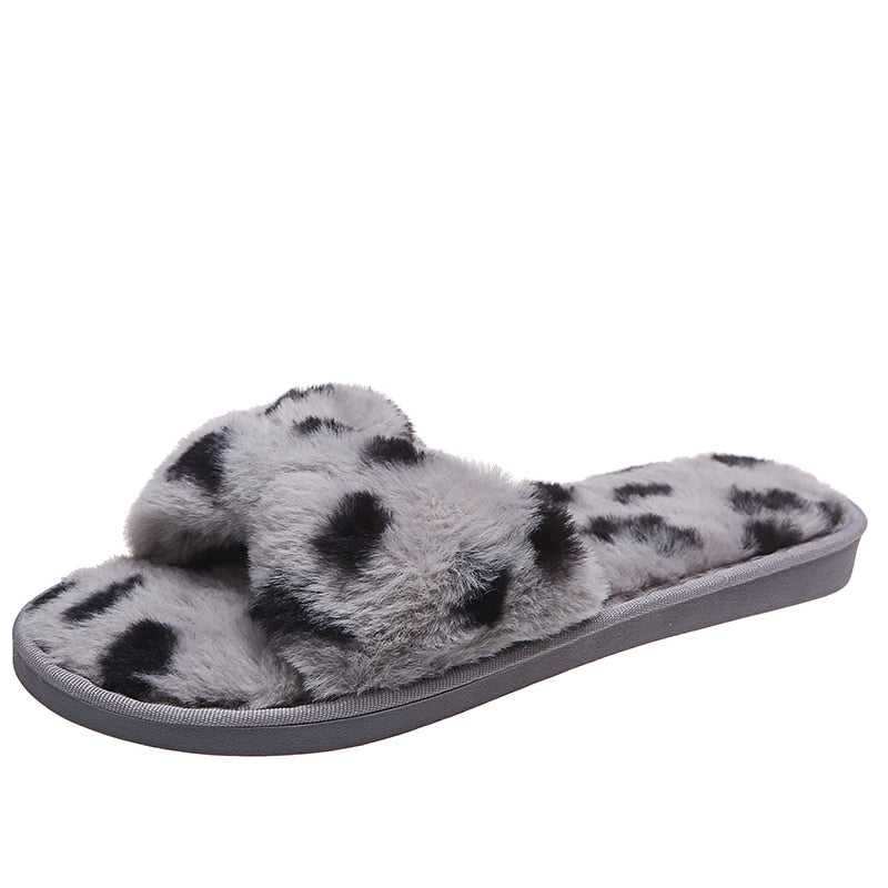 Women Slippers Winter Faux Fur  Cow Pattern - myfunfarm
