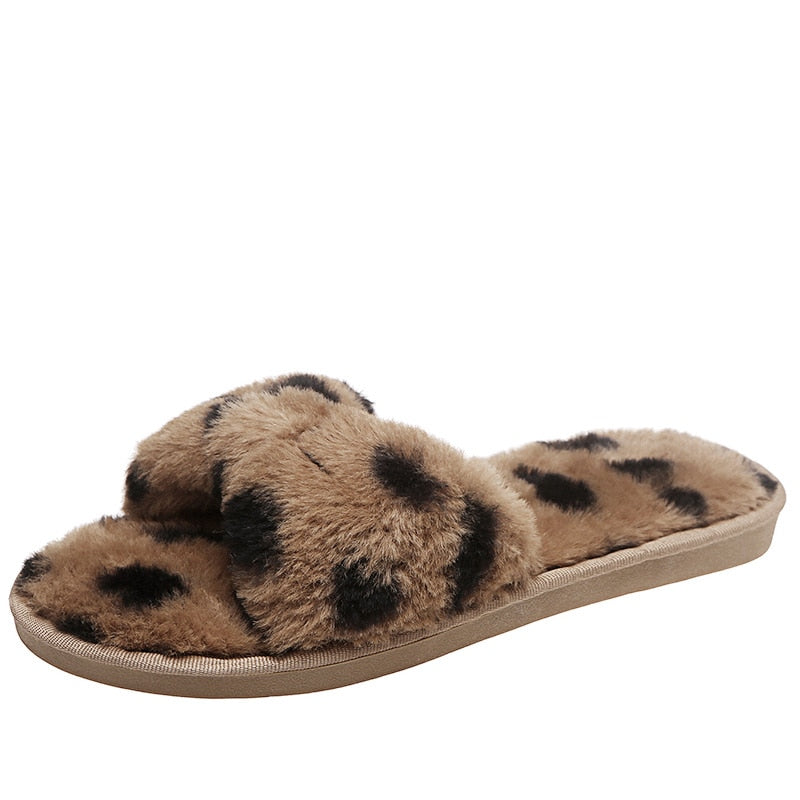 Women Slippers Winter Faux Fur  Cow Pattern - myfunfarm