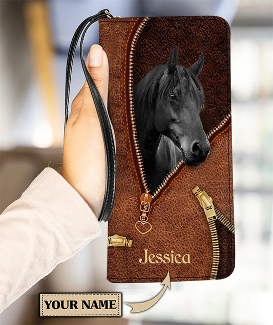 Personalized name-Long Wallet Ladies Brown Vintage  Black Horse - myfunfarm