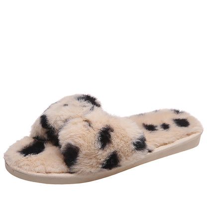 Women Slippers Winter Faux Fur  Cow Pattern - myfunfarm