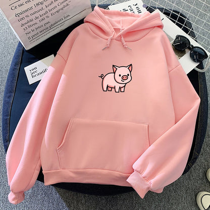 Oversized Hoodie Cute Pig Printed  Thick Warm for pig lovers - myfunfarm