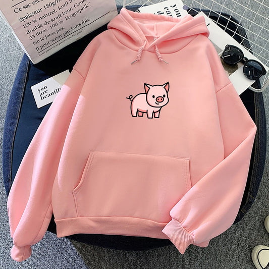 Oversized Hoodie Cute Pig Printed  Thick Warm for pig lovers - myfunfarm
