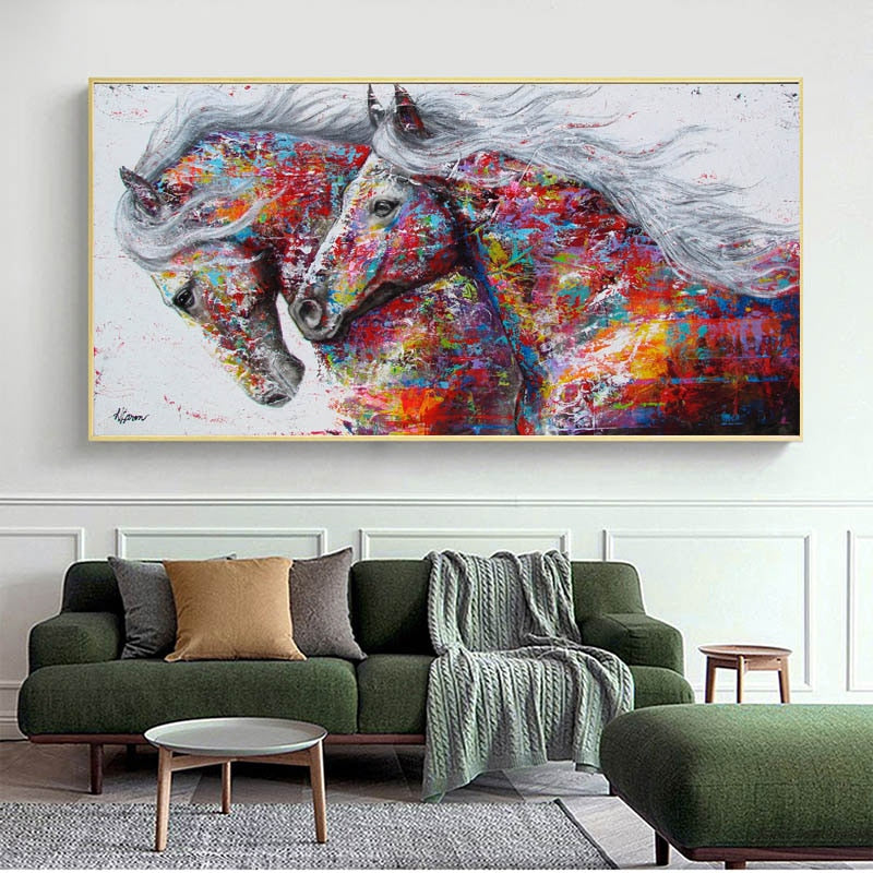 Art Two Running Horses Canvas Painting home decor - myfunfarm