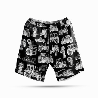 Tractor pattern white and blue, red, green  - Hawaiian Shirt, Shorts for adult and youth - myfunfarm