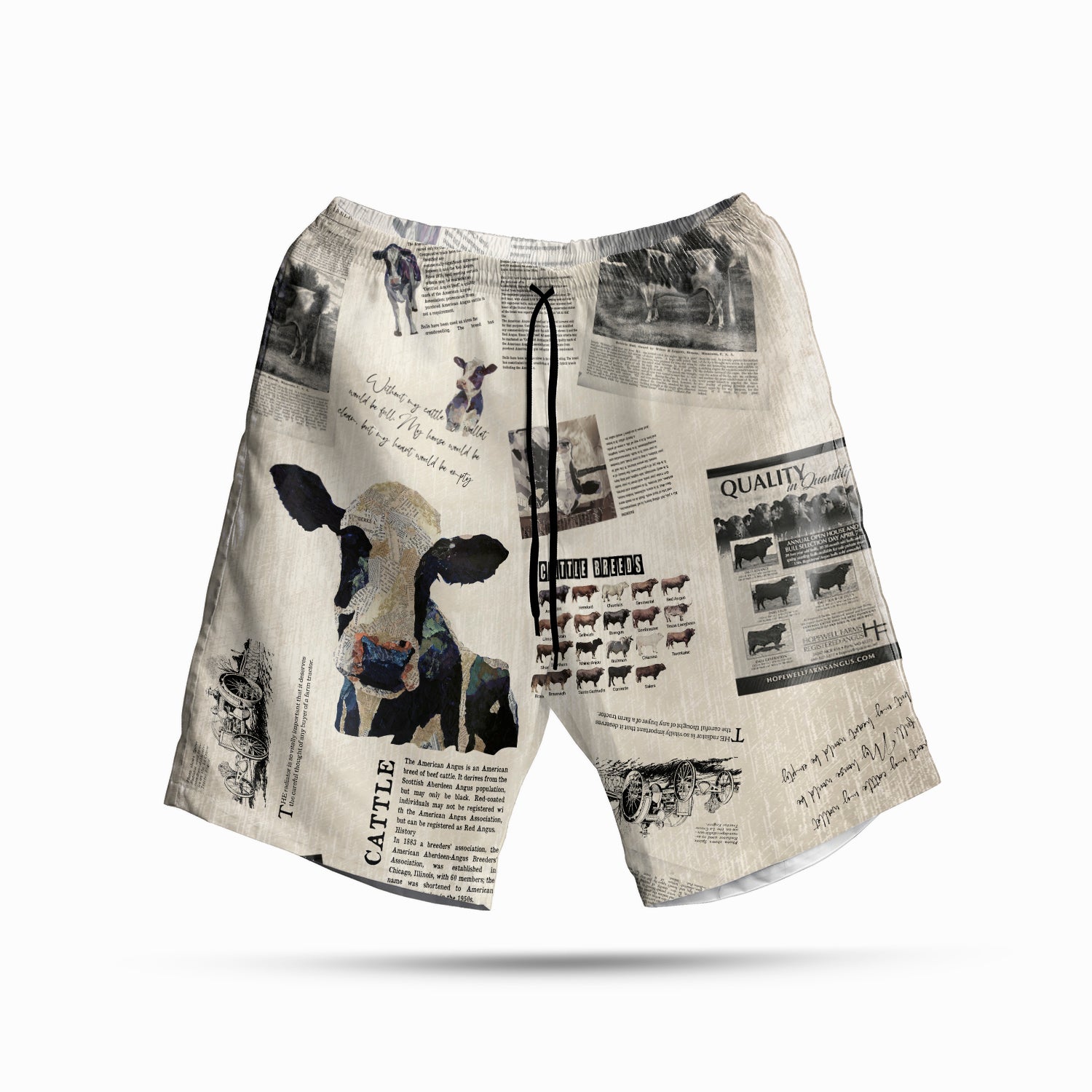 Cattle pattern Newspaper vintage style - Hawaiian Shirt, Shorts for adult and youth - myfunfarm