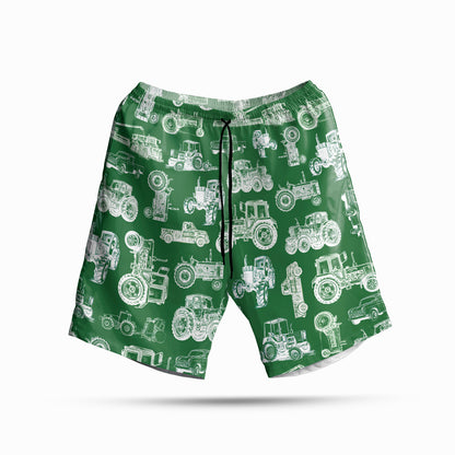 Tractor pattern white and blue, red, green  - Hawaiian Shirt, Shorts for adult and youth - myfunfarm
