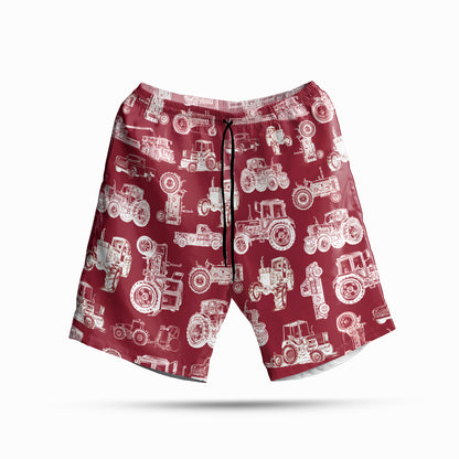 Tractor pattern white and blue, red, green  - Hawaiian Shirt, Shorts for adult and youth - myfunfarm
