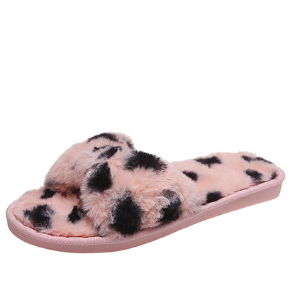 Women Slippers Winter Faux Fur  Cow Pattern - myfunfarm