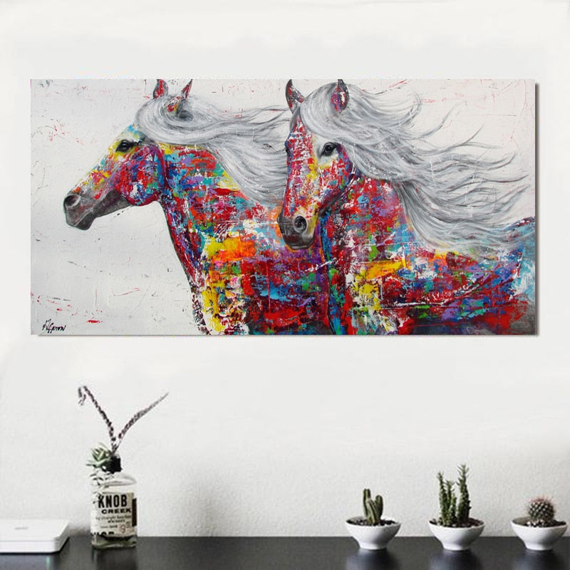 Art Two Running Horses Canvas Painting home decor - myfunfarm
