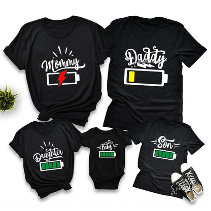 Battery Print Daddy Mommy Daughter Son Family Matching Clothes - myfunfarm