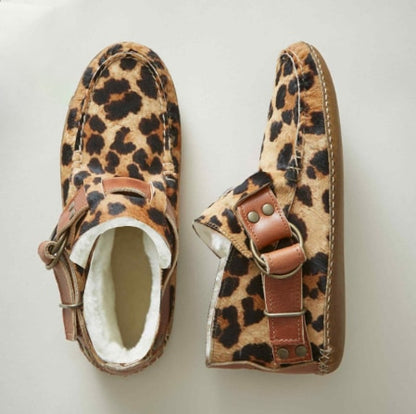 Cartoon Cat Printed Comfort Leather Button Casual Flat Ankle Boots - myfunfarm