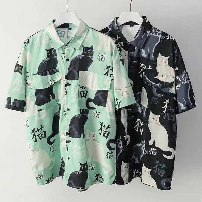 Hawaiian Shirt black cat Pattern