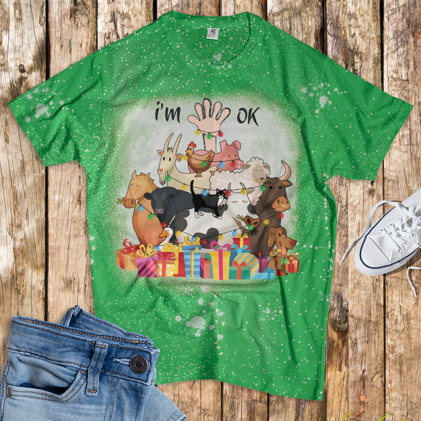 Farm Animals Tree - Bleached T-Shirt - Mery Christmas - myfunfarm