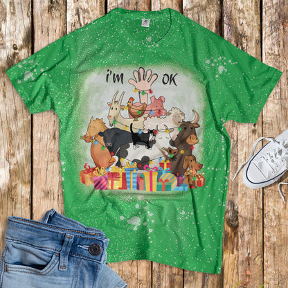 Farm Animals Tree - Bleached T-Shirt - Mery Christmas - myfunfarm
