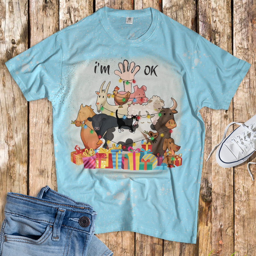 Farm Animals Tree - Bleached T-Shirt - Mery Christmas - myfunfarm